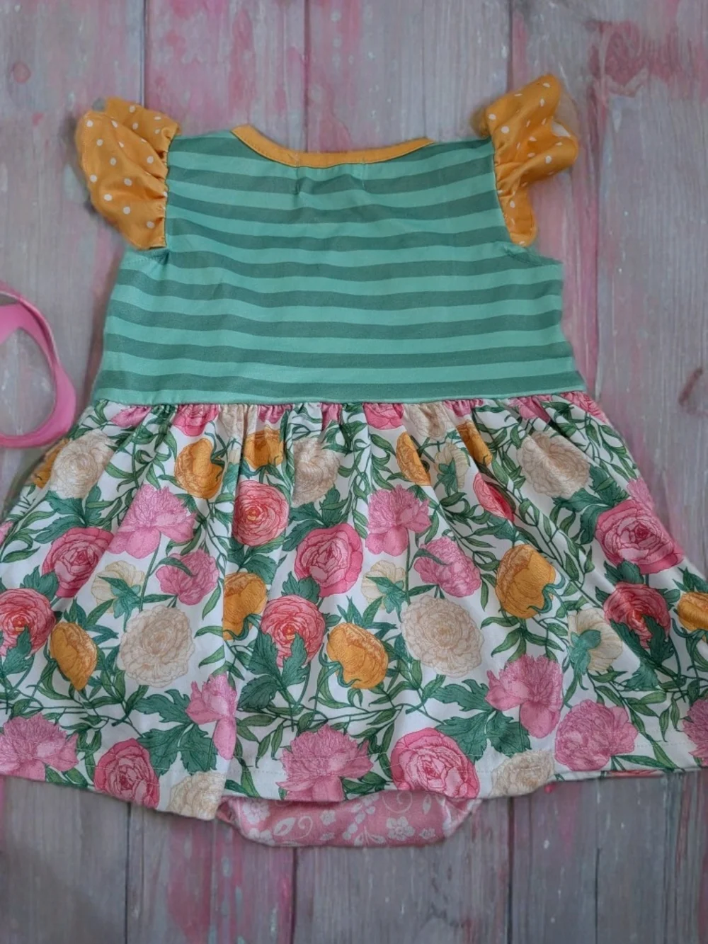 Marie Nicole Floral Mint & Yellow Ruffle Dress with Bloom Skirt Size 12/18 Month